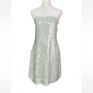 Susana Monaco celadon dot sequin strapless mini dress